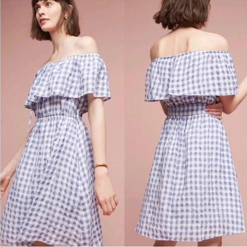 11 1 Tylho Anthropologie XXSP Gingham Ruffle Off The Shoulder Kinsey Dress NWT